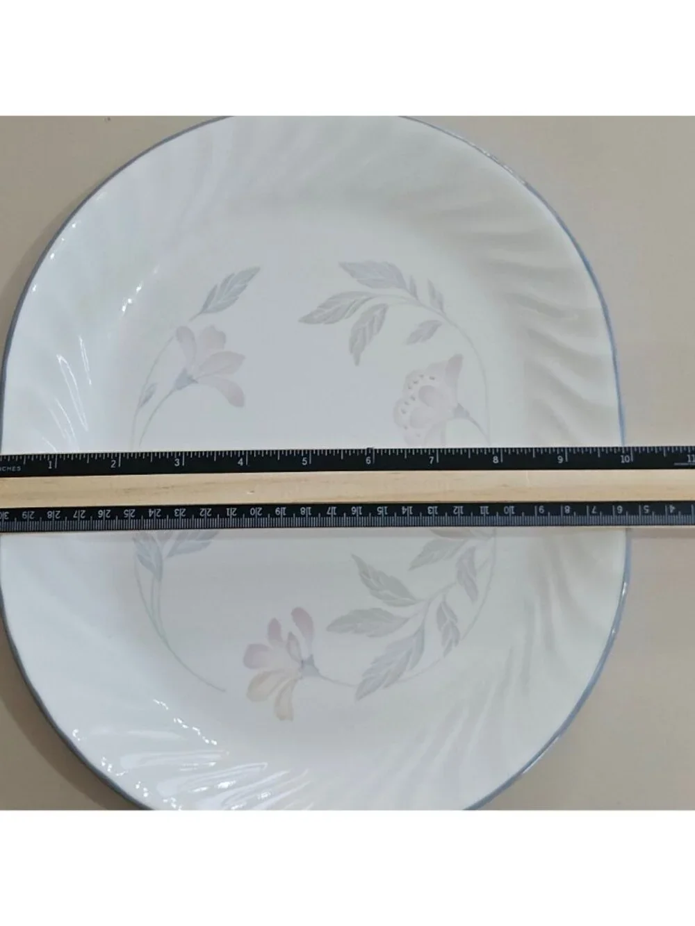 Corelle Pink Trio Platter 12" white blue band floral oval swirl on border - Picture 6 of 9